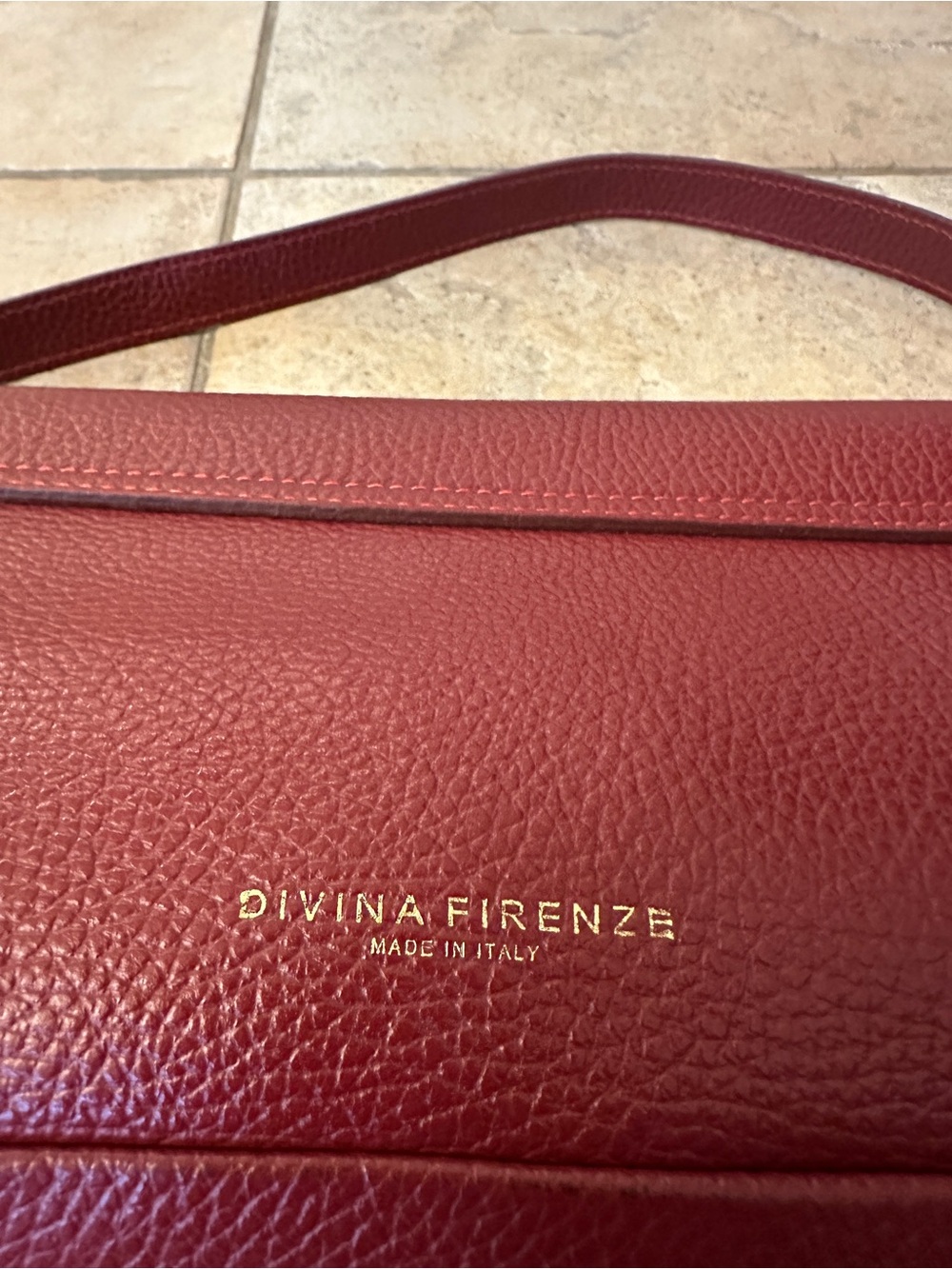Divina Firenze Italian Handmade Bag Pebble Leather - Burgundy Shoulder/Crossbody - Picture 3 of 6